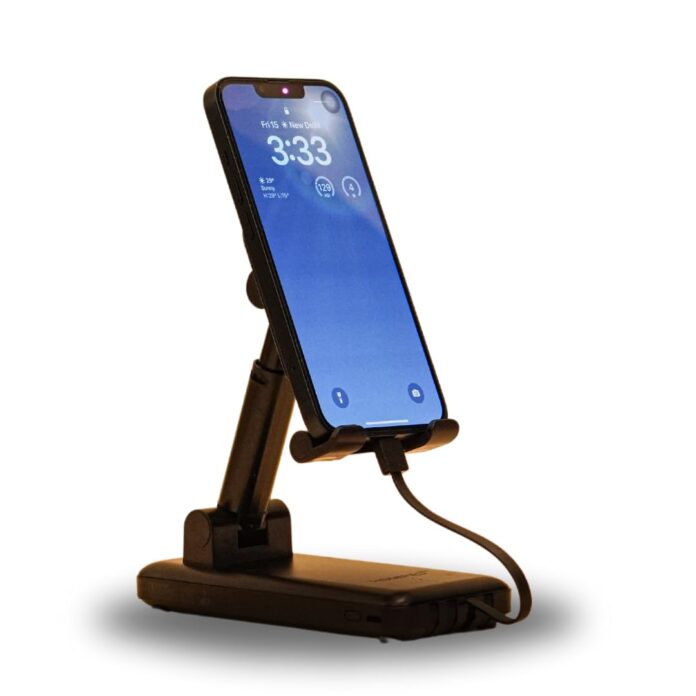 Homified Powerstand 10000Mah, Black | Powerbank with Inbuilt Stand | Powerbank Fast Charging | Quick Charge for iPhone, Android | 12W Charging Speed | LED Indicator | Micro-USB, USB- Type C |