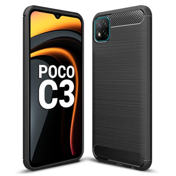 JGD PRODUCTS for Poco C3 (2020) Carbon Fiber Armor Drop Tested Shock Proof TPU Back Case Cover