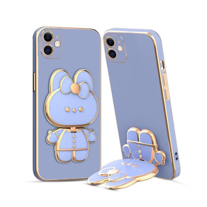KARWAN Silicone ? 3D Cat Back Case and Cover with Stand Compatible for iPhone 11 | Stand and Mirror | Camera Protection | Electroplated | Folding Stand - Blue