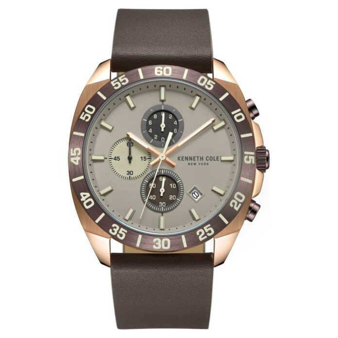 Kenneth Cole Quartz Chronograph Grey dial Leather Strap Watch for Men-KCWGC0016102MN