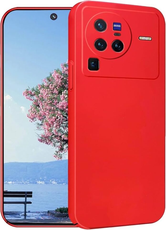 KrKis Compatible with Vivo X80 Pro Phone Liquid Silicone Cover Premium Back Cover Shock Proof Mobile Case for Men, Women, Boys and Girls with Camera Protection (Red)
