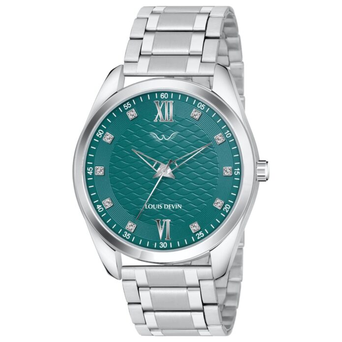 LOUIS DEVIN Steel Chain Analog Wrist Watch for Men (White/Blue/Black Dial) | LD-GR062-CH