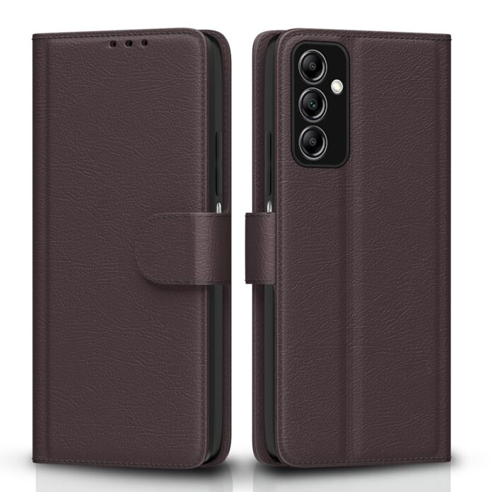 Pikkme Samsung Galaxy M13 4G Flip Case Leather Finish | Inside TPU with Card Pockets | Wallet Stand and Shock Proof | Magnetic Closing | Complete Protection Flip Cover (Coffee)