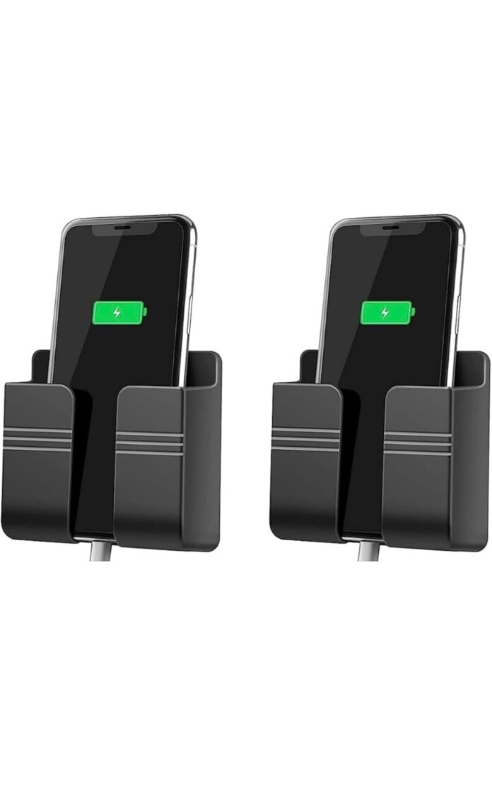 TOXXON Wall Mounted Mobile Holder Storage Case for Remote, Wall Mounted Mobile Stand/Multi Purpose Stand with Hole for Phone Charging (Black-Pack of 2)