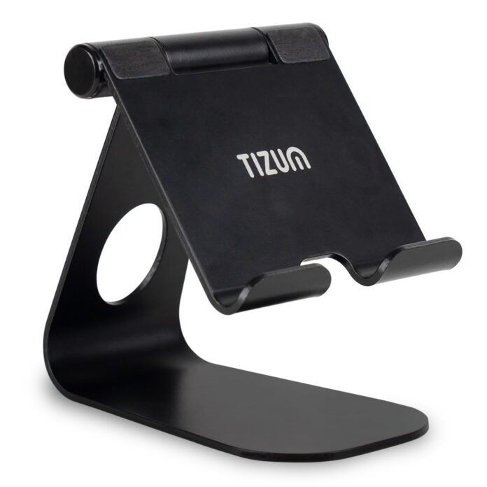 Tizum Aircase Mobile Stand, Tablet & Mobile Holder, Mobile Holding Stand, Premium Rust-Free Metal Body, Multipurpose Foldable & Anti-Skid Design, 180° View, Charger-Friendly, Widely Comaptible-Black
