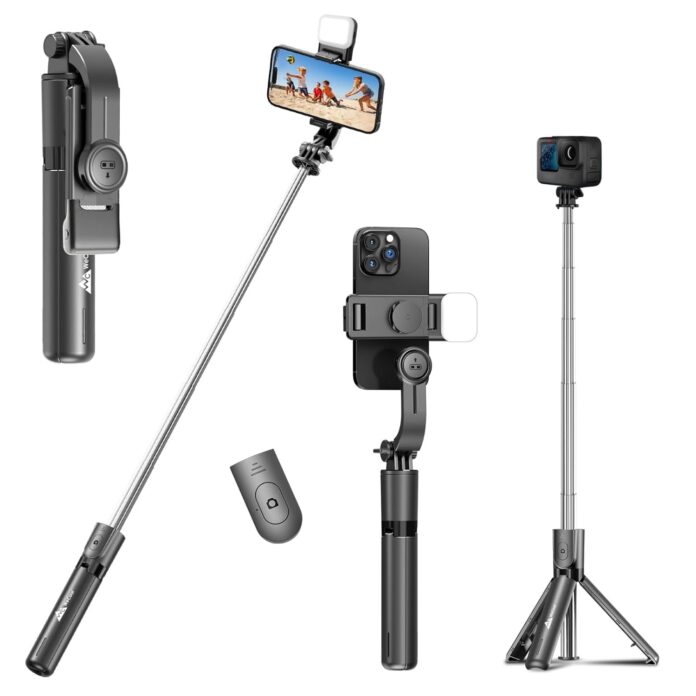 WeCool S3-L Selfie Stick Tripod, Detachable LED Light & Wireless Remote, 3-in-1 Extendable Selfie Stick with Sturdy Tripod Stand, Ideal for Vlogging & Travel, Compatible with All iPhone & Smartphones