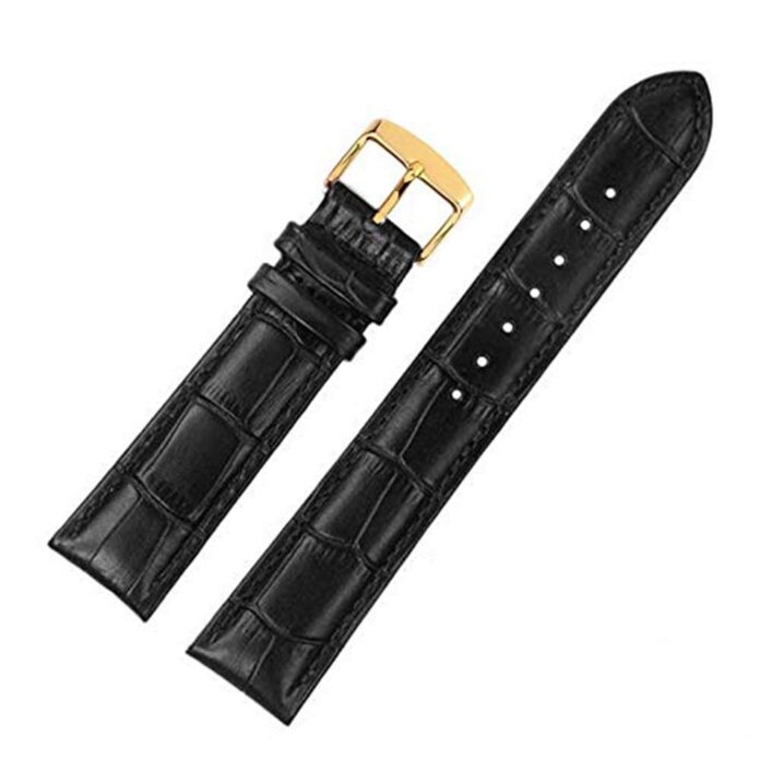 ewatchaccessories 19mm Genuine Leather Watch Band Strap Fits CAL. 1155 REF. 175.0084, 1155 175.0084 Black Yellow Buckle