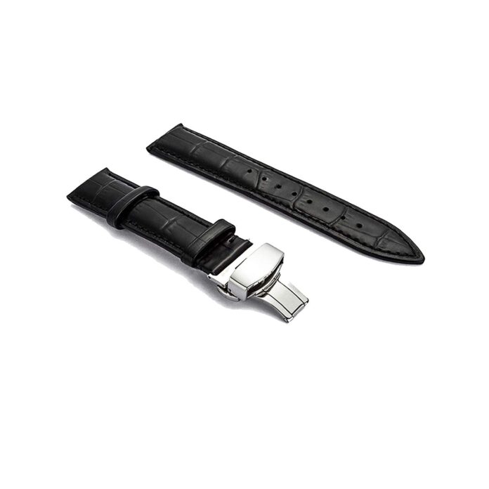 ewatchaccessories 19mm Genuine Leather Watch Band Strap Fits Seamaster Speemaster Moon watch Black Deployment Silver Buckle-20