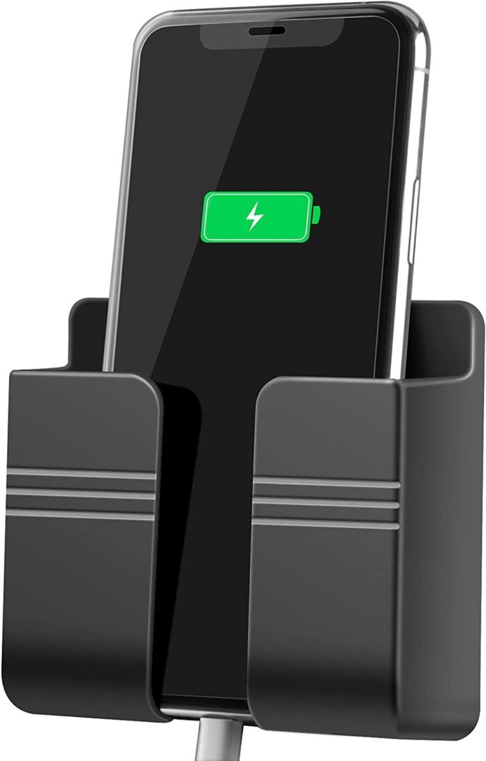 theKiteco. Wall Mounted Mobile Holder Storage Case for Remote, Wall Mounted Mobile Stand/Multi Purpose Stand with Hole for Phone Charging (Black)