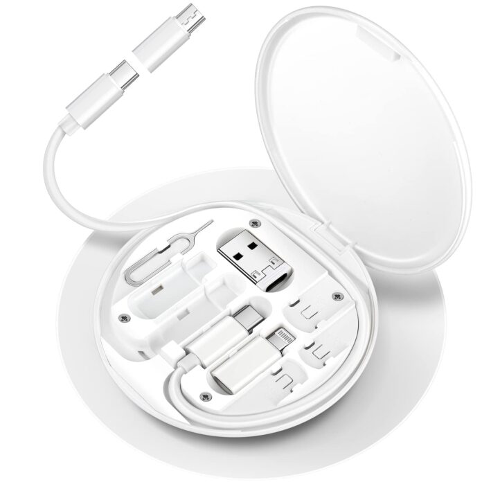 100FIT All In One 60W USB Fast Charging Travel Cable Set Type C, Lightening and Micro USB Port Inbuilt Mobile Stand Compatible with iPhone, iPad,Samsung,OnePlus, Mi,Oppo,Vivo,iQOO (White)