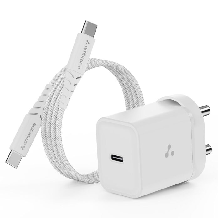 Ambrane 20W Mobile Charger with to Charging Cable | Fast Charging for Android, iPhone 15/14/13/12/11/X & Pro Max Series, Google Pixel & Other Devices (Charge 20, White)
