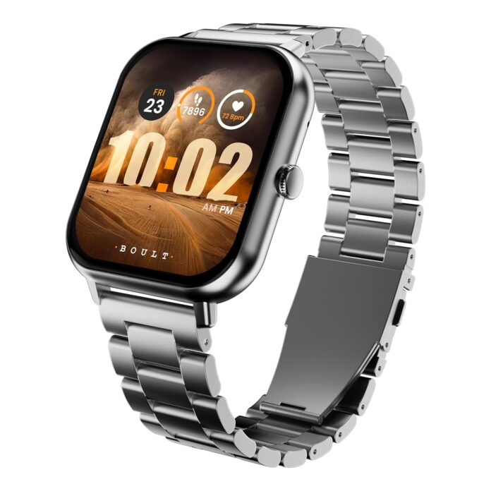 Boult Drift+ Smart Watch 1.85''HD Screen, Bluetooth Calling, IP68, 500 Nits Brightness,150+ Watchfaces, AI Voice Assistant, SpO2 Monitoring, 100+ Sports Mode Smartwatch (Chrome)