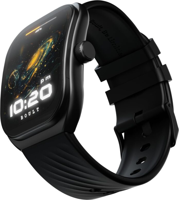 Boult Trail Smart Watch 2.01'' 3D Curved HD Display, BT Calling, Working Crown, 190+Watchfaces, 500 Nits Brightness, AI Voice Assistant, SpO2 Monitoring, 120+ Sports Mode (Raven Black)