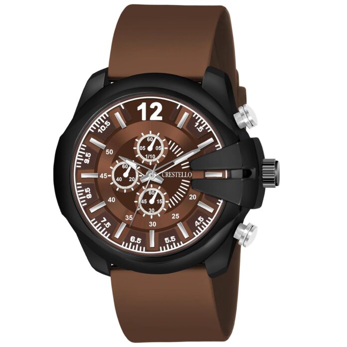 CRESTELLO Grey/Blue/Brown/Black Silicone Strap Analog Wrist Watch for Men (Silver/Blue/Brown/Black Dial) | CR-DSL042