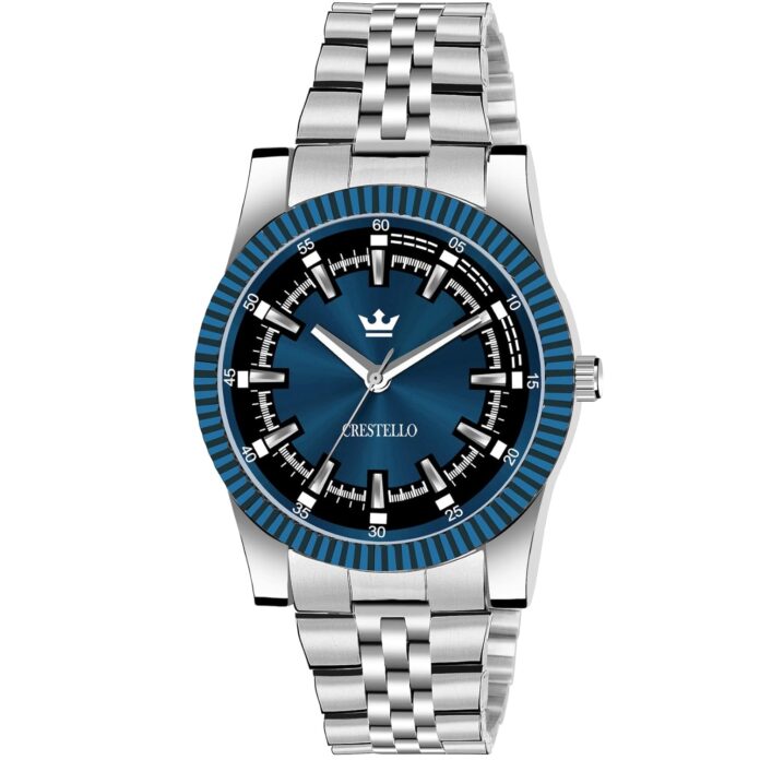 CRESTELLO Stainless Steel Chain Analog Wrist Watch for Men (Blue/Black/Silver Dial) | CR-G021