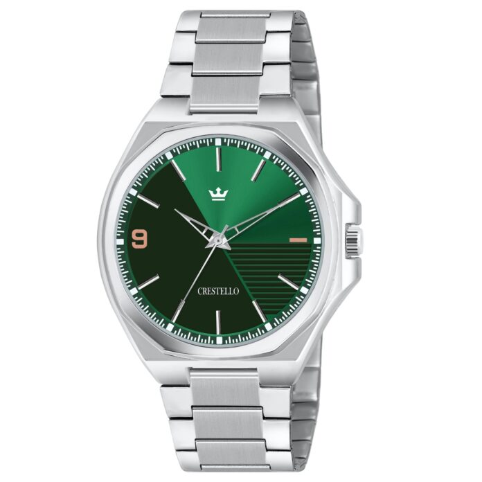 CRESTELLO Stainless Steel Chain Analog Wrist Watch for Men (White/Brown/Green/Blue/Black Dial) | CR-GR043-CH