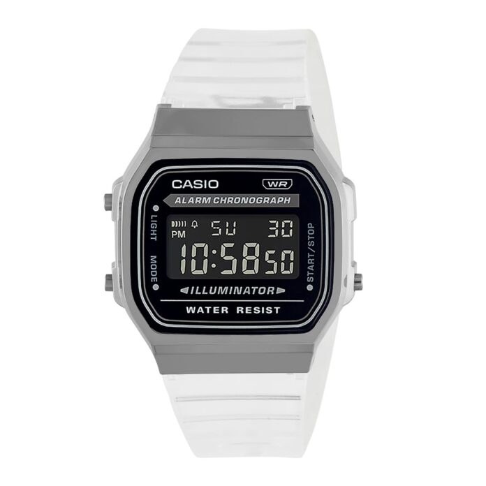 Casio Vintage A168XES-1BDF Black Digital Dial Transparent Resin Strap D306