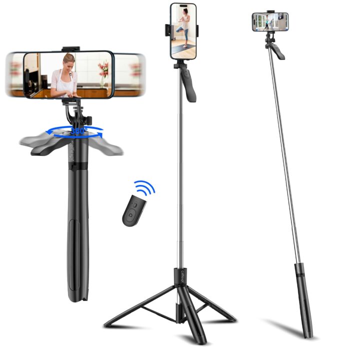 Celfiexpt 71 inch Selfie Stick Tripod 360 Degree Rotation Anti Shake Handle Long Tripod Stand with Bluetooth Remote for Mobile Phone Multi-Function Selfie Stick for iPhone Android Phone Camera Gopro