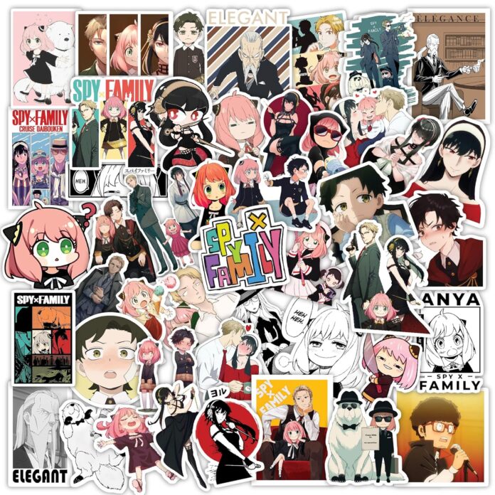 CodersParadise Pack of 50 Spy Anime Aesthetic Vinyl Stickers for Laptop, Journal, Bike Helmet, Diary, Guitar, Mobile Case - Waterproof Residue Free Stickers