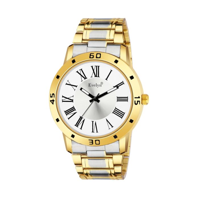 Evelyn Men's Watch, Two-Tone Gold and Silver Analog Watch, Roman Numerals, Metal Band Eve ST 22