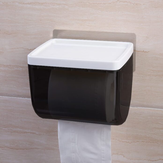 Fabware Self Adhesive Toilet Roll Paper Holder for Bathroom, Tissue Holder for Bathroom, No Drill No Hole Magic Sticker Wall Mount Holder with Transparent Cover Space Saving Bathroom Accessories.
