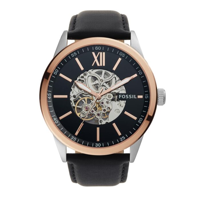 Fossil Leather Flynn Analog Black Dial Men's Watch-Bq2383, Band Color:Black