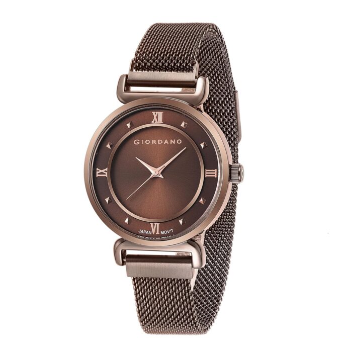Giordano Analog Stylish Watch for Women with Mesh Metal Strap, 3 Hand Mechanism and Roman Numerals