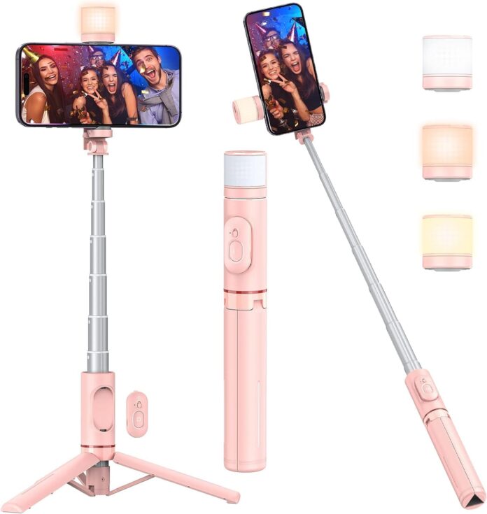 HOLD UP Selfie Stick Tripod with Fill Light,Extendable Selfie Stick 30