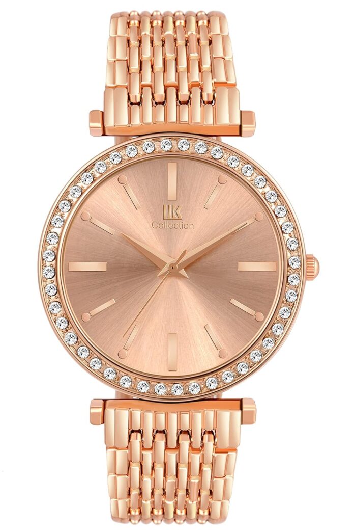 IIK COLLECTION Watches for Women Round Diamond Studded Dial Girls Watches Analogue Quartz Movement Ladies Watch Stainless Steel Adjustable Bracelet Chain Fancy Jewellery Clasp Watches for Girls.