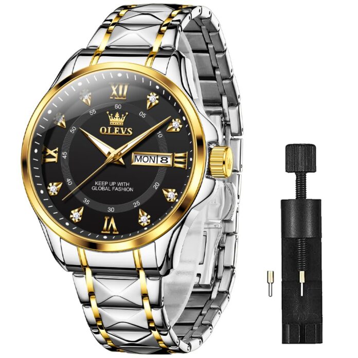 OLEVS Watches for Men Fashion Diamond Analog Quartz Men's Easy Reader Watch Stainsteel Steel Date Waterproof Luminous Business Watch