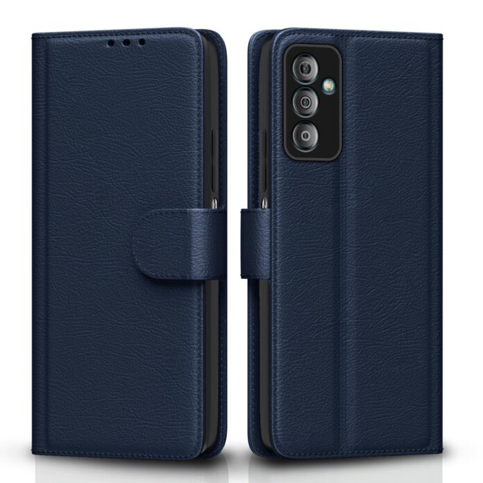 Pikkme Samsung Galaxy F23 5g Flip Case Leather Finish | Inside TPU with Card Pockets | Wallet Stand and Shock Proof | Magnetic Closing | Complete Protection Flip Cover for Samsung Galaxy F23 5g (Blue)