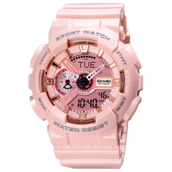 SKMEI Men's Digital Sports Watch, LED Round Large Face Analog Quartz Wrist Watch with Multi-Time Zone Waterproof Stopwatch - 1834