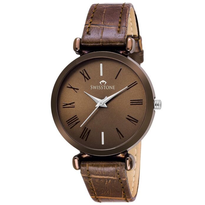SWISSTONE Leather Strap Analog Wrist Watch for Women (Black/Brown/Red) - CK312