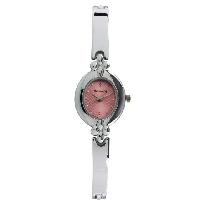 Sonata Quartz Analog Pink Dial Metal Strap Watch for Women-NS8093SM02