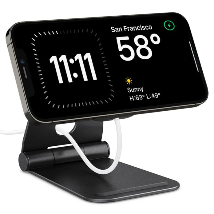 Spigen Mag Fit S Designed for MagSafe Charger Stand Aluminum Adjustable Phone Stand Compatible with iPhone 16/15/14/13/12 Series, AirPod Pro 2/1, AirPod 4/3 Charging Stand - Black