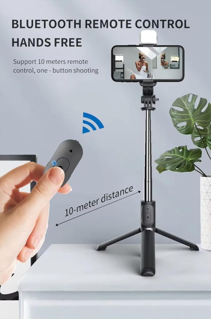 Technoview Selfie Stick with Tripod Stand and Light, 360° Rotation, Extendable up to 62 inch/157 cm, 6-Section Stable Base for Mobile/GoPro/Camera, Ideal for Vlogging & Photoshoots