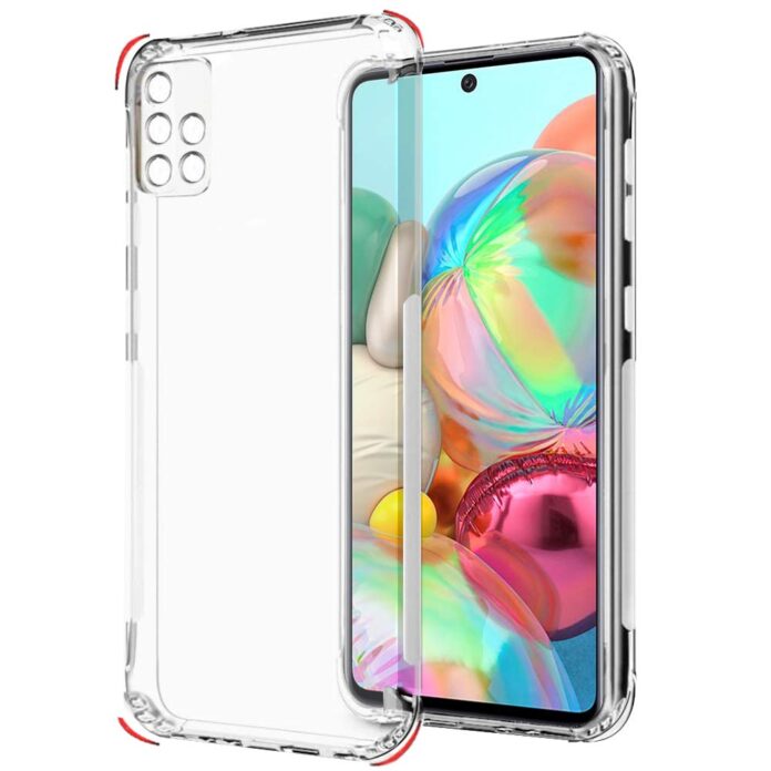 TheGiftKart Ultra Clear Slim Anti-Slip Grip Soft Silicone Back Cover Case with Complete Camera Protection & Anti-Dust Plugs Built-in for Samsung Galaxy A71 (Transparent)