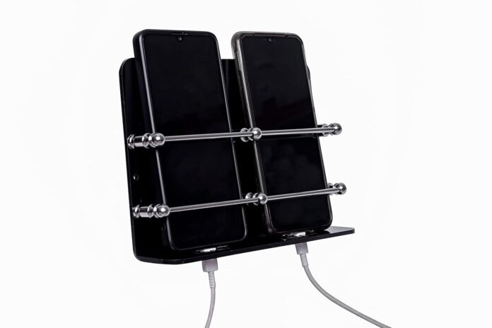 Virth® Acrylic Black Double Cell Phone Stand with Charging Holder Wall Mounted AC & TV Remote Holder