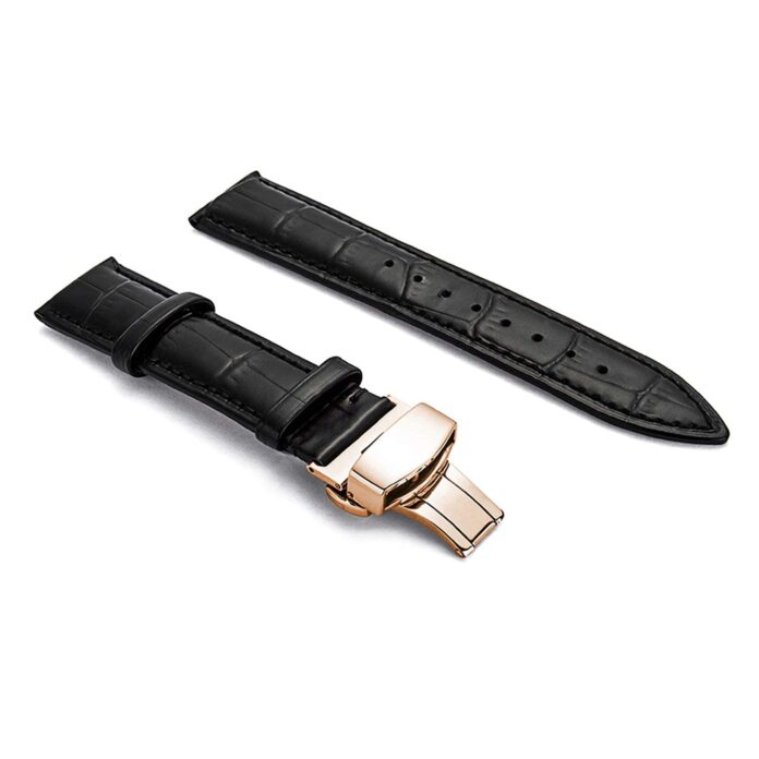 ewatchaccessories 19mm Genuine Leather Watch Band Strap Fits CAL. 1155 REF. 175.0084, 1155 175.0084 Black Deployment Rose Buckle