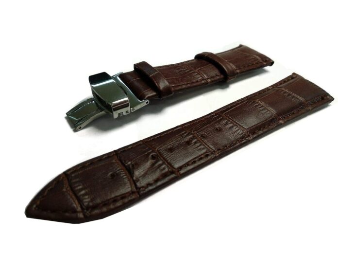 ewatchaccessories 19mm Genuine Leather Watch Band Strap Fits Seamaster, Speedmaster Brown Deployment Silver Buckle-19