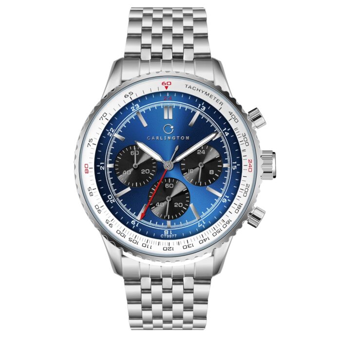 Carlington Legacy Series Analog Wrist Watches with Chronograph & Stainless Steel Chain Strap for Men - CT 9977