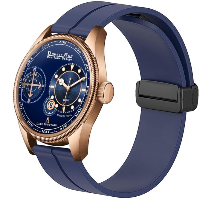 DOUBLERUN Chonograph Date Display Radium Dial Analoge Silicone Magnetic Belt Watch for Men, Series C-180-00