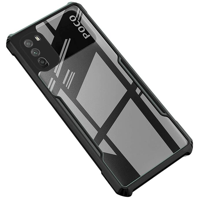 Fashionury Poco M3 Back Cover |Transparent Back Case|Ultra Thin Slim Crystal Clear Hard PC with TPU Bumper, Military-Grade Protection Case for Poco M3 -Black