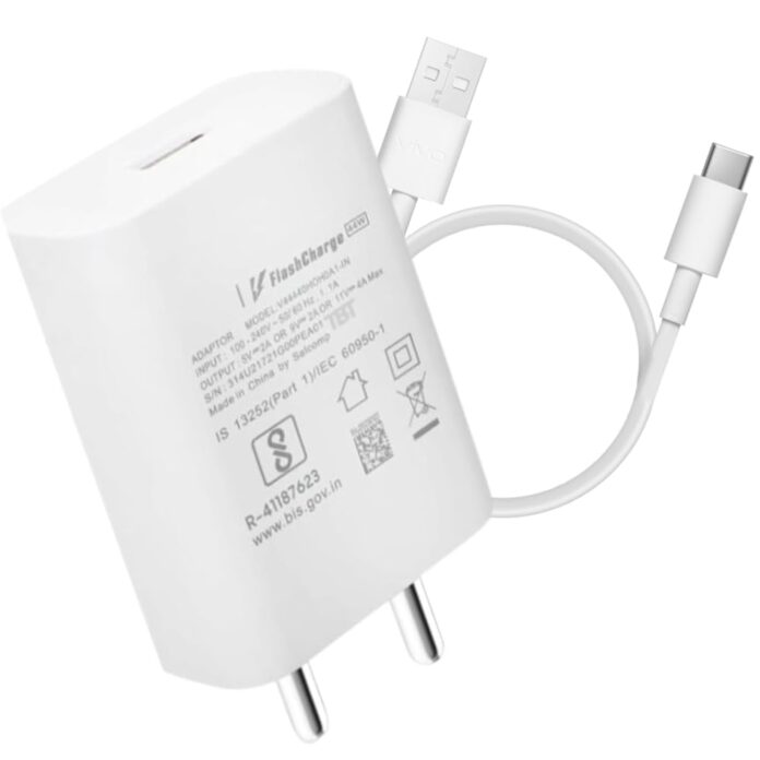 JGD 44W USB Type C Flash Charging Adaptor with Cable Compatible with Vivo V23/V25/V25E/V25 Pro/V27 Pro/V27/V27E/Y200/Y200E/T2X/T2 Pro/V29|Iqoo Z6 Lite/Z6/Z7S/Z9X/Z9 5G/Z6X,44Watt, iQOO Devices, White