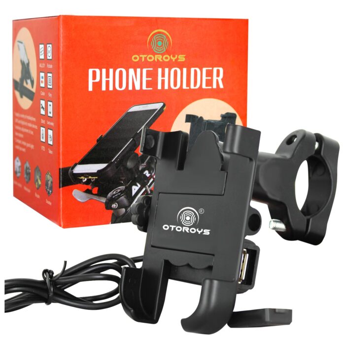 OTOROYS Universal Bike Mount Holder Metal Body 360 Degree Rotating Handlebar Metal Body Cradle Stand for Bicycle, Motorcycle, Fits All Smartphones Metal Holder with USB Charger