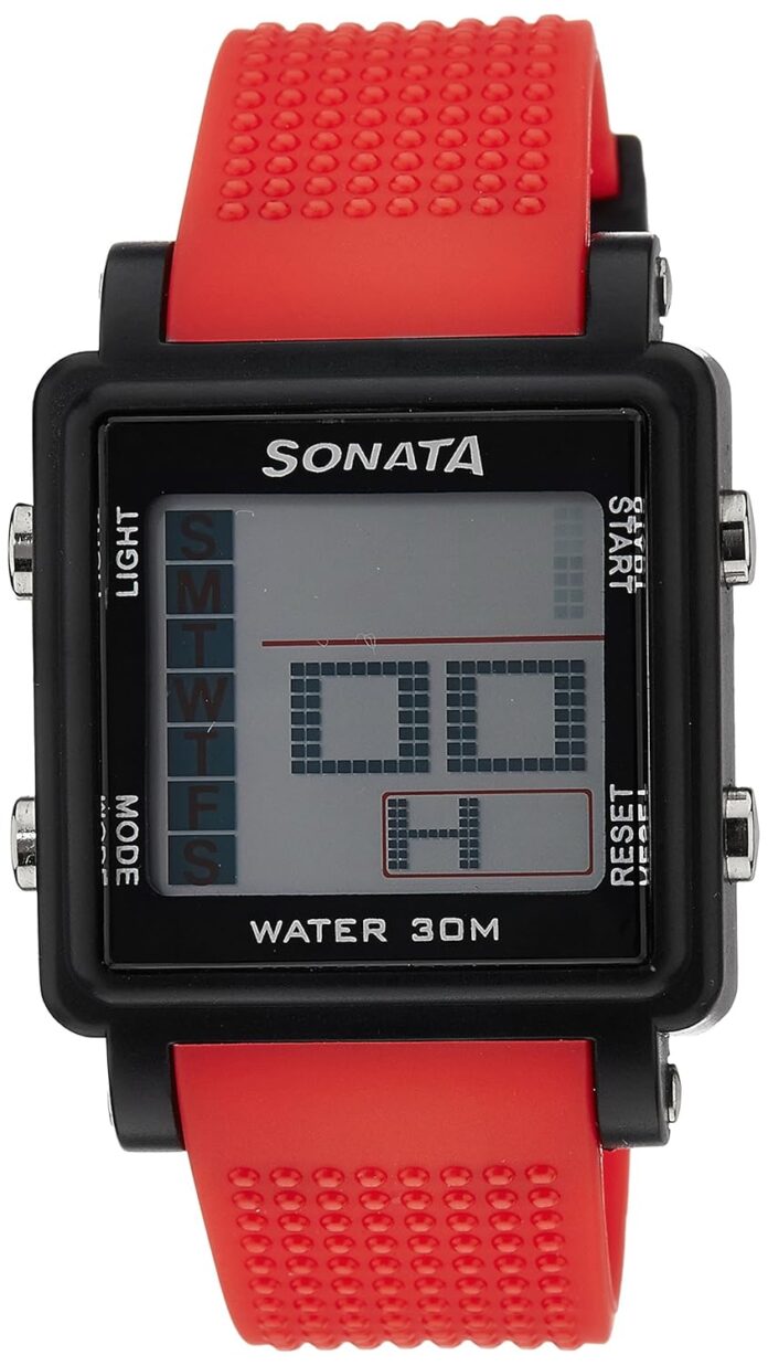 SF Digital Dial Red Plastic Strap Watch for Men-NS77043PP03