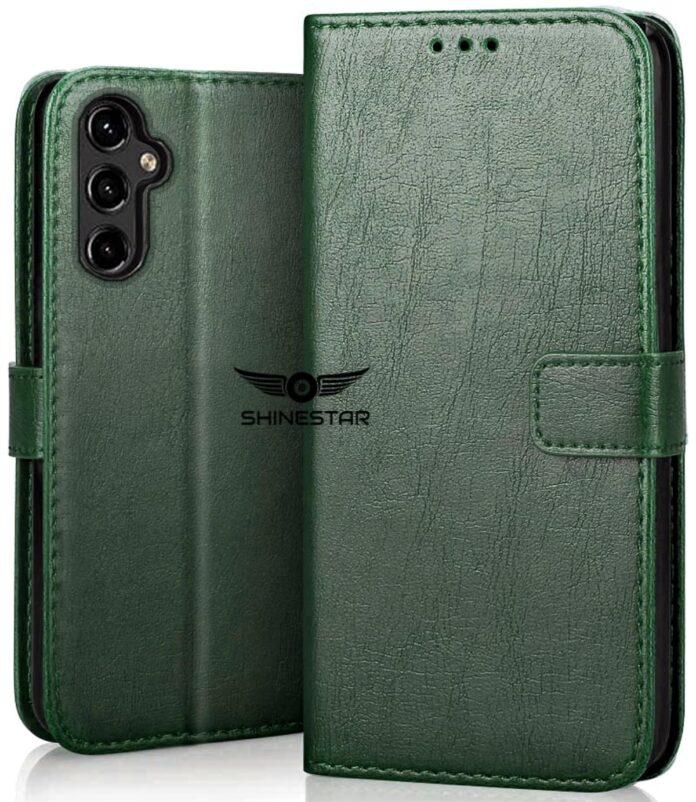 SHINESTAR Samsung Galaxy M14 5G Flip Back Cover | PU Leather Flip Cover Wallet Case with TPU Silicone Case Back Cover for Samsung Galaxy M14 5G - Unique Green