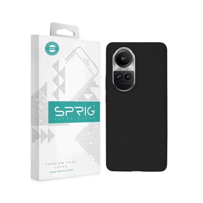 SPRIG Compatible with Oppo Reno 10 Phone Liquid Silicone Cover Premium Back Cover Drop Tested Shock Proof Mobile Case for Men, Women, Boys and Girls with Camera Protection (Black)