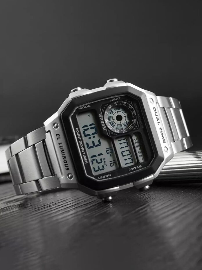 Shocknshop Digital Sports Square Black Dial Stainless Steel Strap Unisex Watch (Black Dial & Silver Colored Strap) -W53