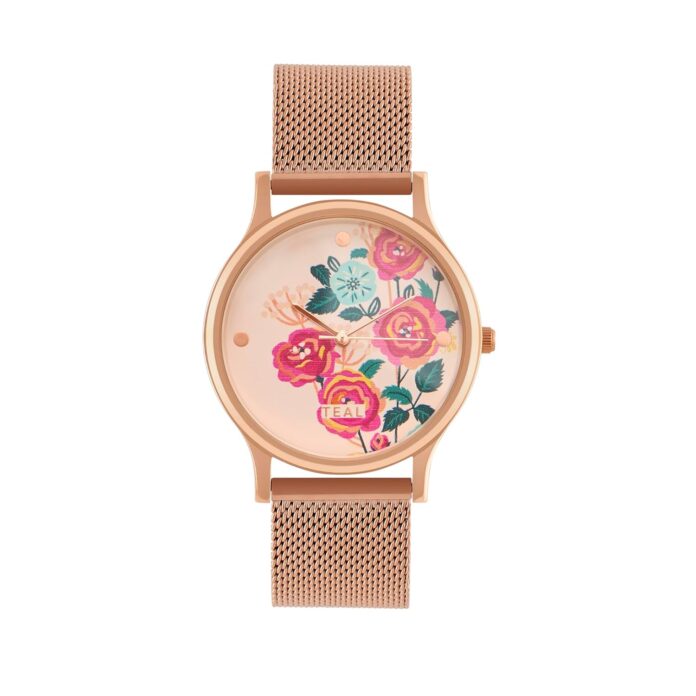 TEAL BY CHUMBAK Round Dial Analog Watch for Women|Rose Garden Collection| Stainless Steel Strap|Gifts for Women/Girls/Ladies |Stylish Fashion Watch for Casual/Work